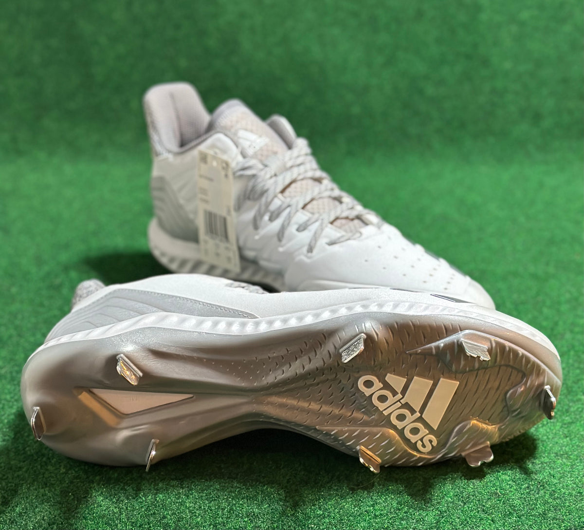 Adidas Icon Bounce Low Metal Baseball Cleats CG5252 White Grey Men s S Hot Bat Sports