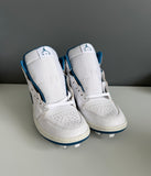 Nike Air Jordan 1 Mid SE White/Industrial BLUE Custom Baseball Softball Cleats men’s size 10.5M - Hot-Bat Sports