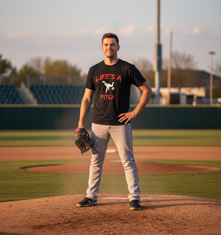 Life's a Pitch t-shirt lifestyle photo